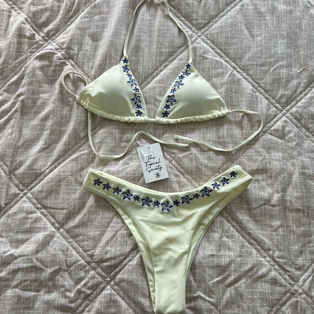 Cream and Blue Bikini Set